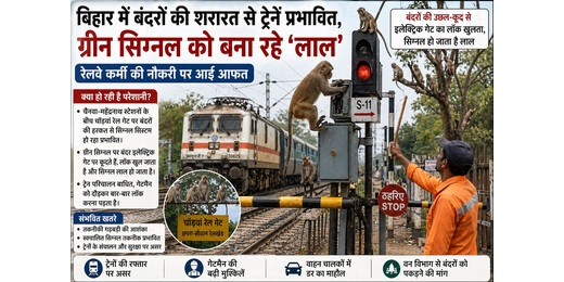 रेल गेट पर बंदरों का आतंक: सिग्नल सिस्टम से छेड़छाड़, गेटमैन की बढ़ी मुश्किलें