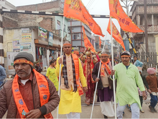 रामलला प्राण प्रतिष्ठा की पहली वर्षगांठ पर निकाली गई भव्य कलश यात्रा 
