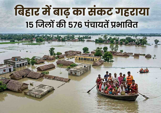 बिहार में बाढ़ का संकट गहराया, 15 जिलों की 576 पंचायतें प्रभावित