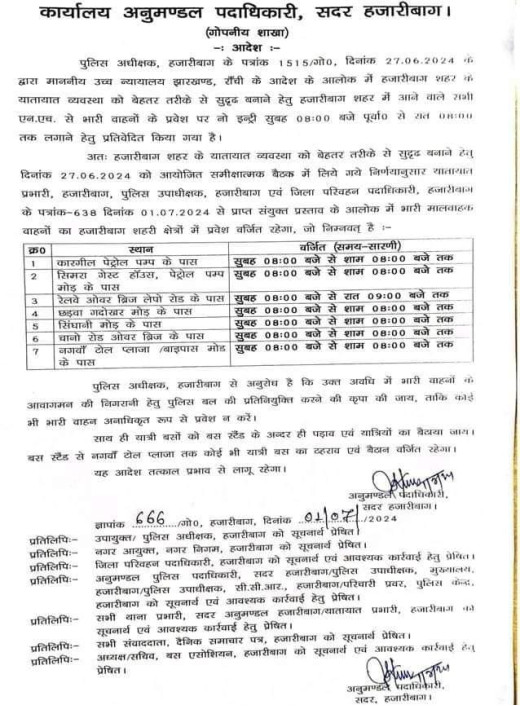 हजारीबाग में बड़े वाहनों की नो-एंट्री, प्रशासन का सख्त फैसला
