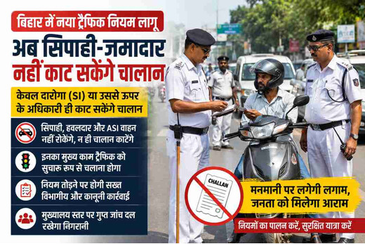 बिहार में ट्रैफिक नियम में सख़्ती, अब SI से नीचे के अधिकारी नहीं काटेंगे चालान