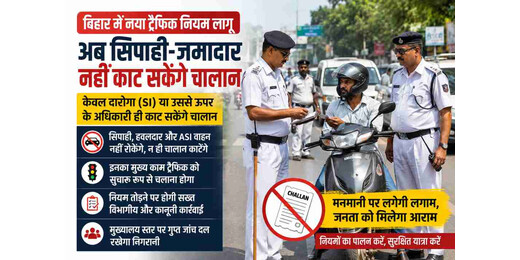 बिहार में ट्रैफिक नियम में सख़्ती, अब SI से नीचे के अधिकारी नहीं काटेंगे चालान