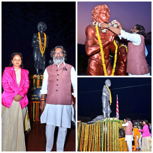 हेमंत सोरेन ने शपथ ग्रहण के बाद पत्नी संग बिरसा मुंडा और सिदो-कान्हू को नमन किया