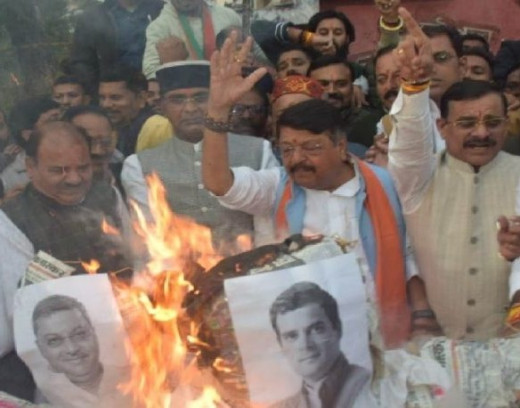 उपराष्ट्रपति मिमिक्री मामला : भाजपा नेताओं ने राहुल गाँधी का फूंका पुतला