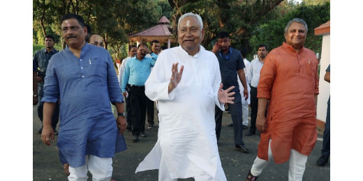 फोटोग्राफी सेशन के दौरान नीतीश कुमार का हाथ मंत्री ने किया नीचे, वीडियो वायरल