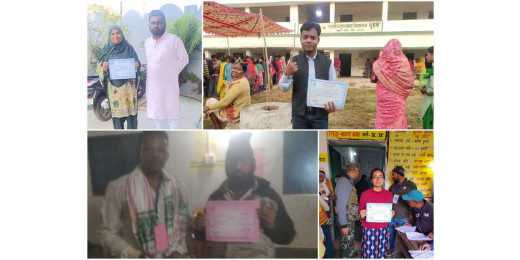 विभिन्न बूथों पर पहले मतदान करने वाले मतदाताओं को प्रमाण पत्र से किया गया सम्मानित